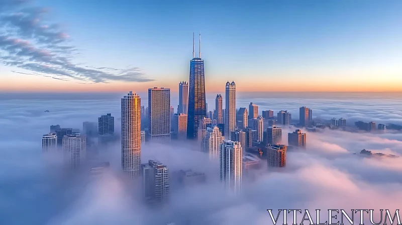 Cityscape with Skyscrapers Emerging from Fog