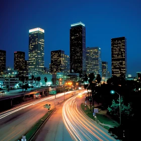 Urban Nightscape with Bright City Lights and Skyscrapers
