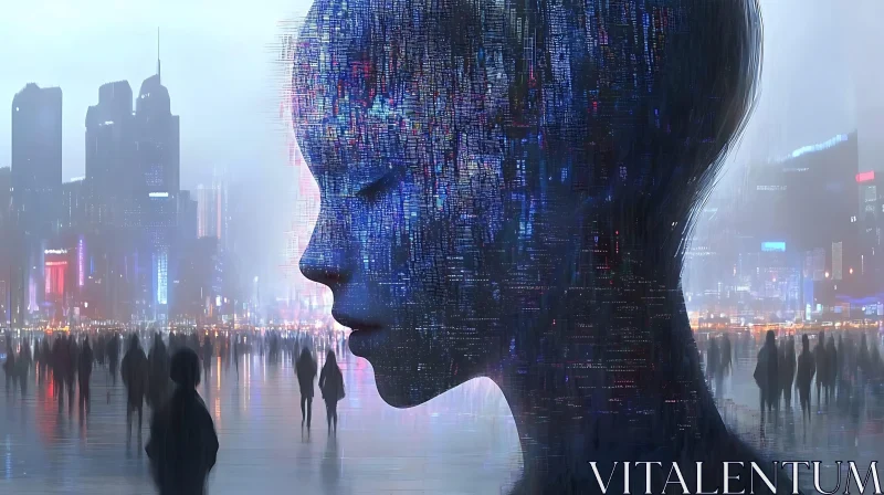 Cyberpunk Digital Face and City