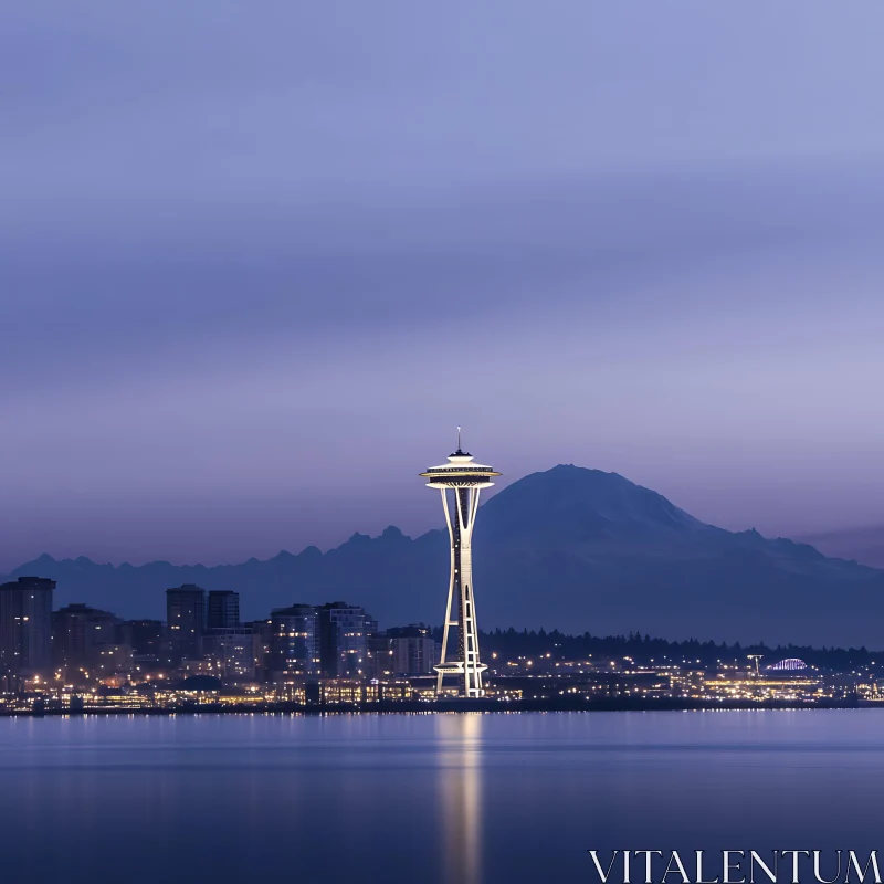 City Skyline and Tower with Mountain Background