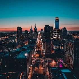 Twilight Urban View with City Lights