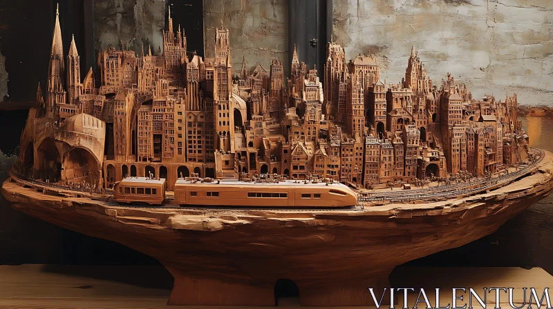 Detailed Miniature Wooden City with Railway