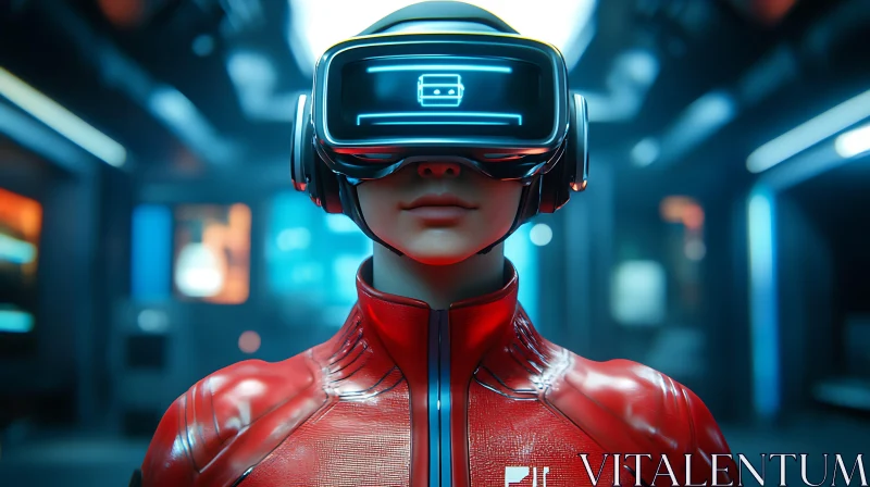 Person in Red Jacket with Advanced VR Goggles