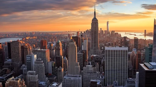 Urban Sunset Skyline with Skyscrapers