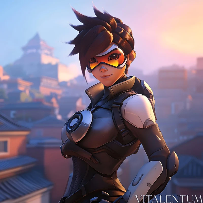 High-Tech Female Character in Animated City