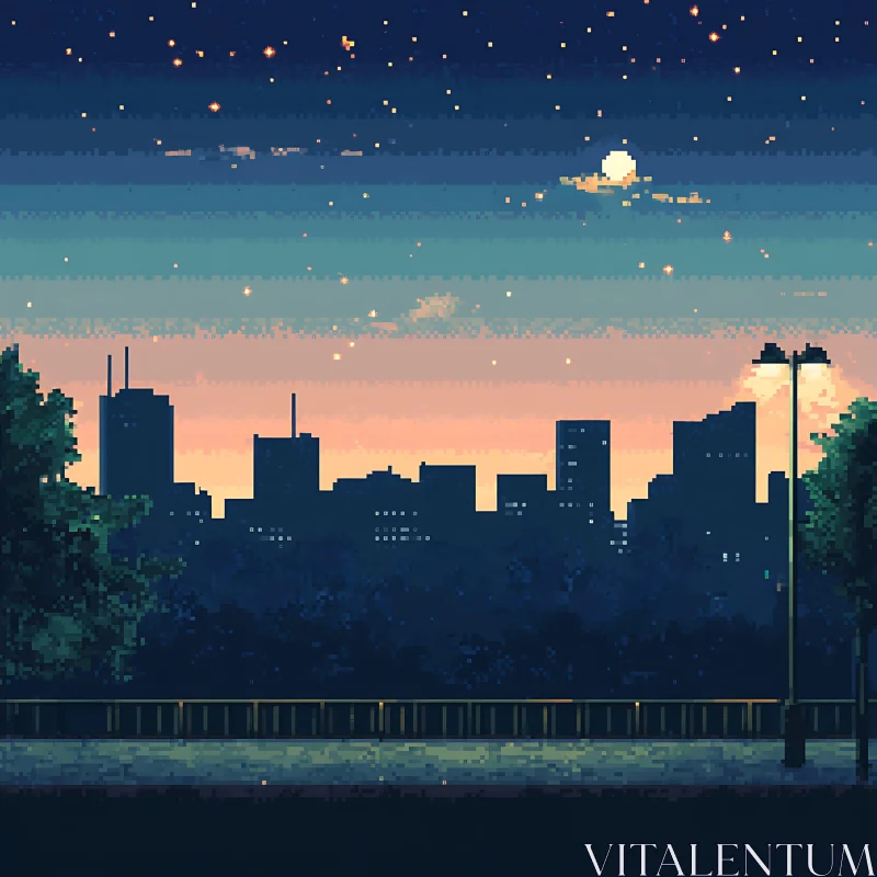Sunset Skyline in Pixel Art