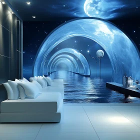 Dreamscape Interior Under Moonlit Sky