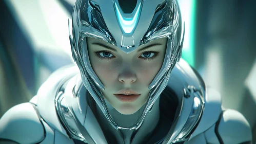 Close-Up of Futuristic Cyborg Woman