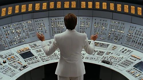 Man Operating Sophisticated Control Panel