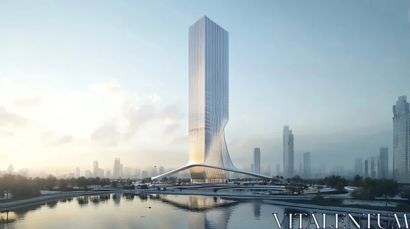 AI ART Futuristic Tower in a Serene Urban Setting