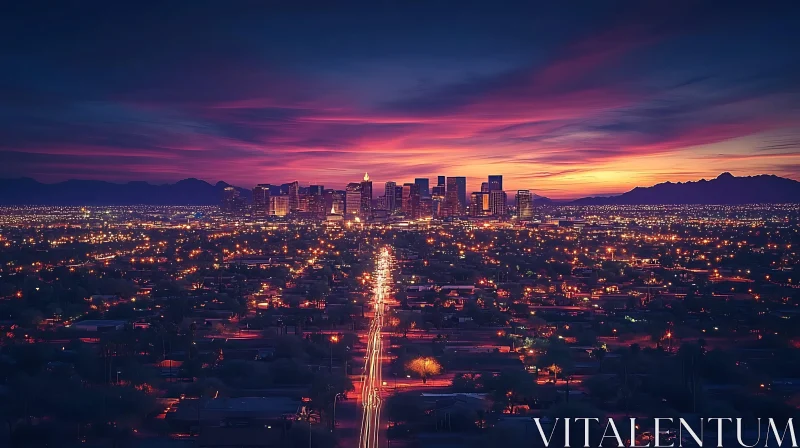 Dazzling Sunset Over City Skyline AI Image