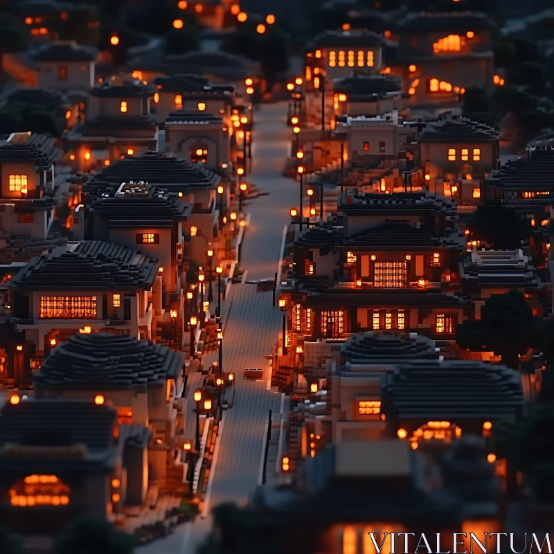 Warmly Lit Miniature City at Night AI Image