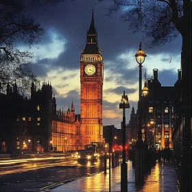 Iconic London Clock Tower at Nightfall