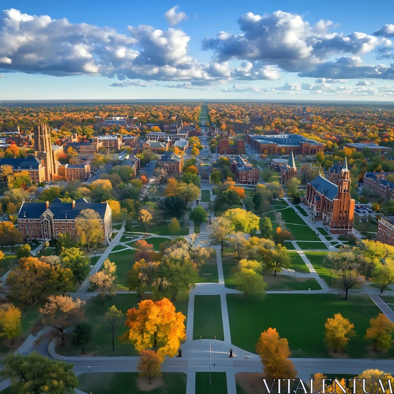 Scenic Aerial View of Autumn City AI Image