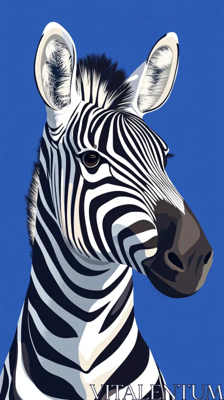 Zebra Against Blue Background Artwork AI Image