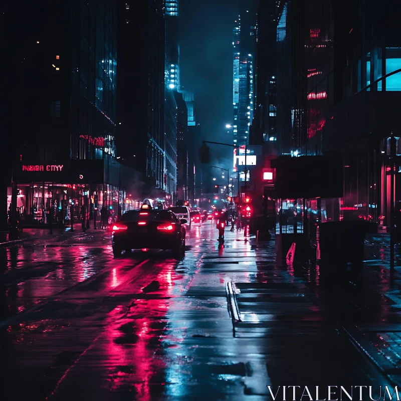 Urban Nightlife with Neon Reflections AI Image