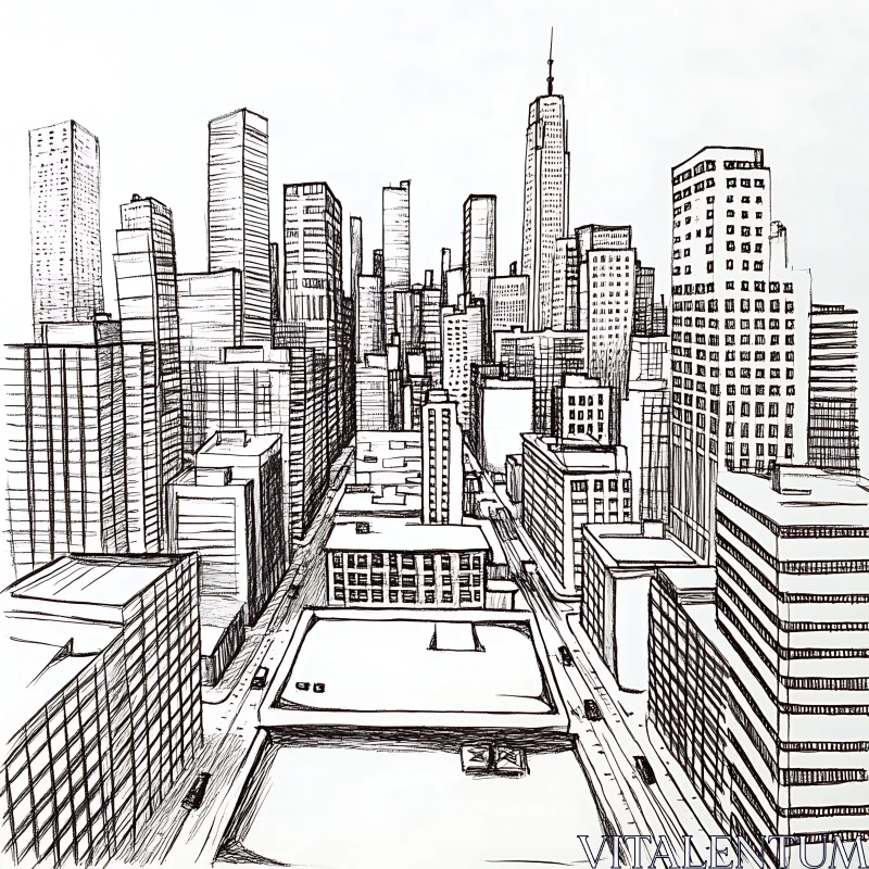 Urban Skyscraper Art in Black and White AI Image