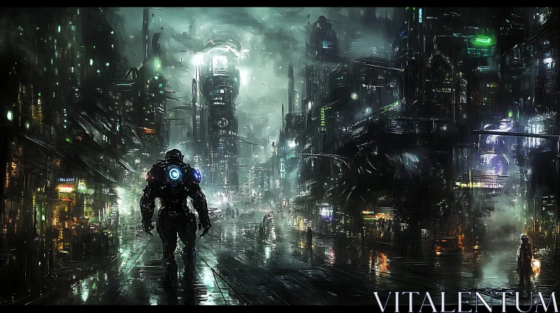 Futuristic Dystopian City at Night AI Image