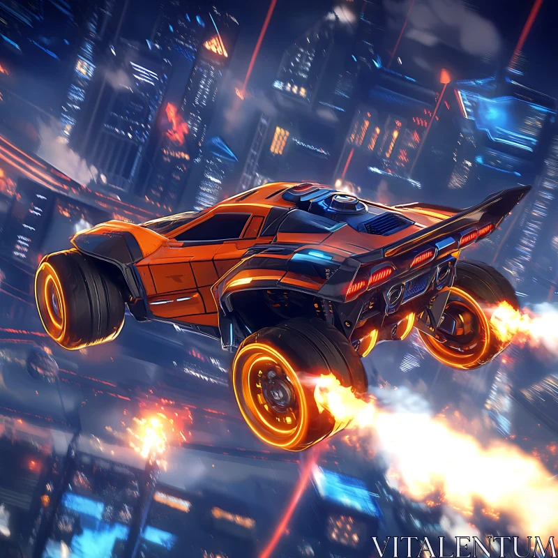 Sci-Fi Neon City Car Flight AI Image