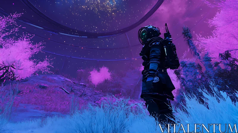 Cosmic Astronaut in Surreal Purple Land AI Image