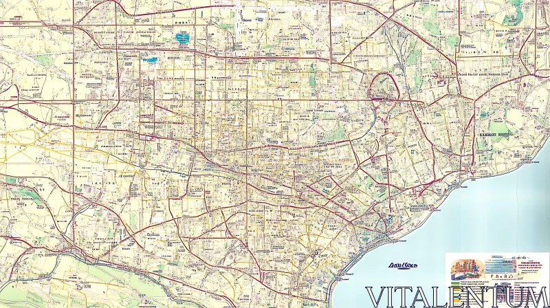 Comprehensive City Layout Map with Roads and Landmarks AI Image