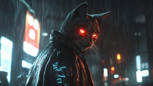 Neon Eyes of a Cyber Cat