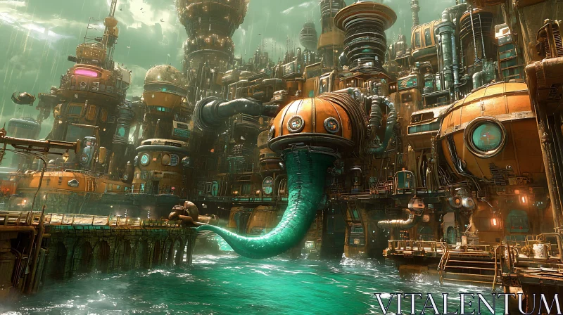 AI ART Steampunk Architecture with Giant Tentacle