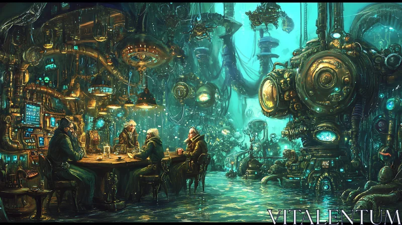 Steampunk Sci-Fi Bar Scene AI Image