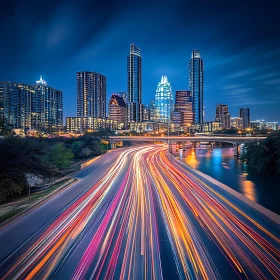 Illuminated Urban Landscape at Night