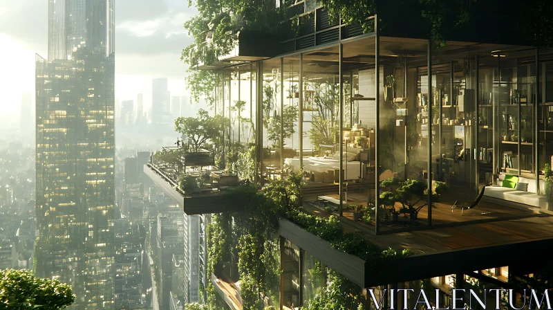 Urban Green Oasis in a Modern Skyscraper AI Image