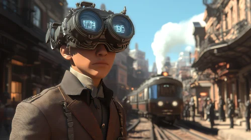 Steampunk Character at Historical Train Station