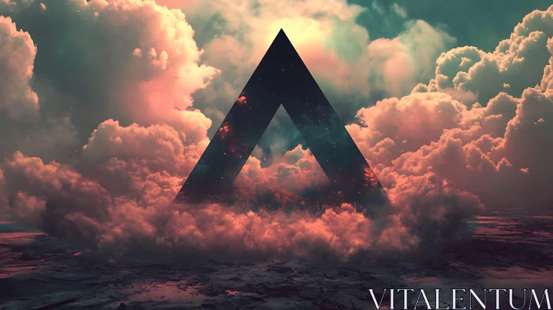 Mystical Triangle Amidst Surreal Clouds AI Image