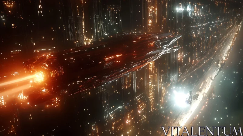 Colossal Spaceship in a Futuristic City AI Image