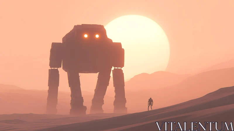 AI ART Majestic Robot in Sunset Desert