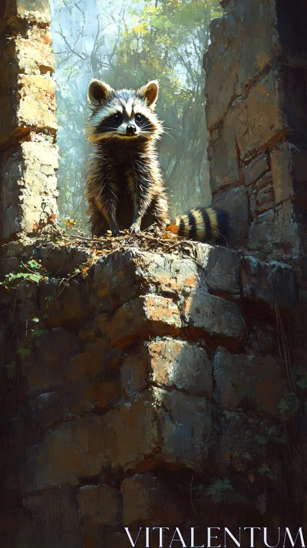 Raccoon in Ruins AI Image