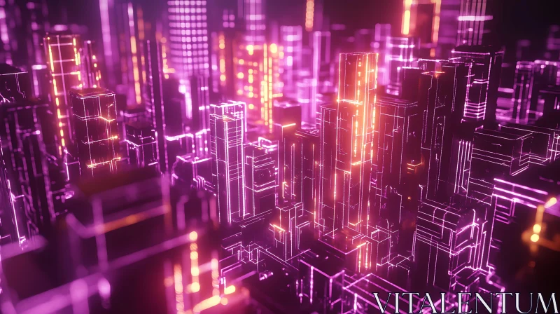 AI ART Cyberpunk Metropolis with Pink and Orange Lights