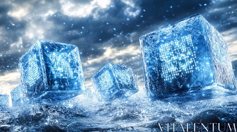 Digital Data Frozen in Ice Cubes AI Image