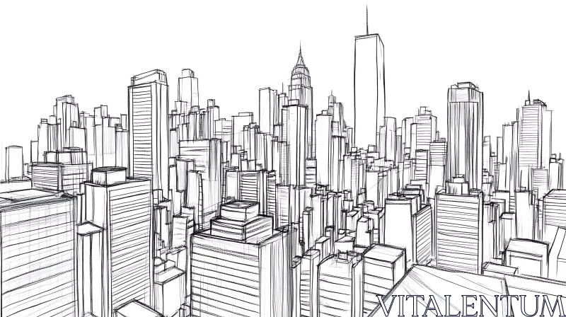 AI ART Detailed Sketch of Urban Skyscrapers