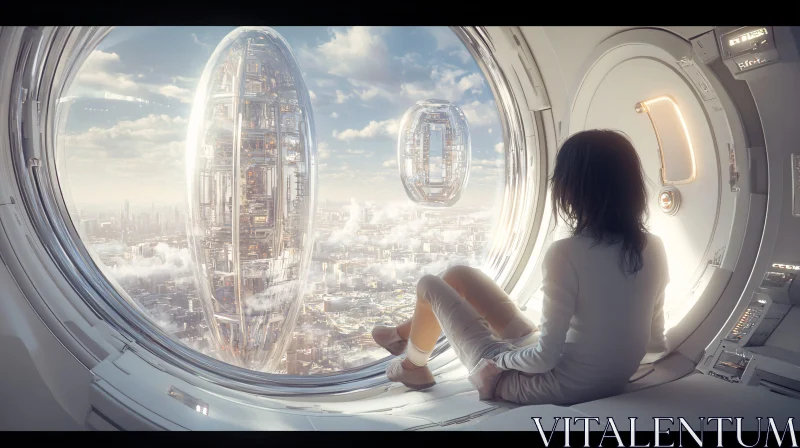 AI ART Futuristic City View from a Spaceship Window