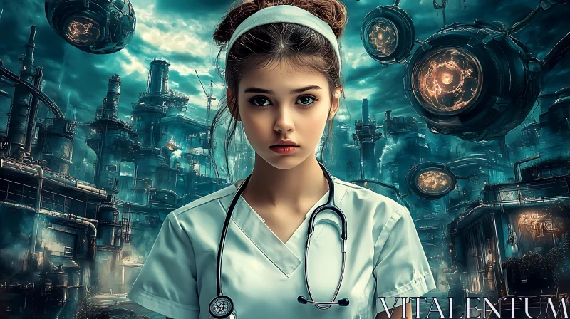 Nurse in Advanced Futuristic Tech Environment AI Image