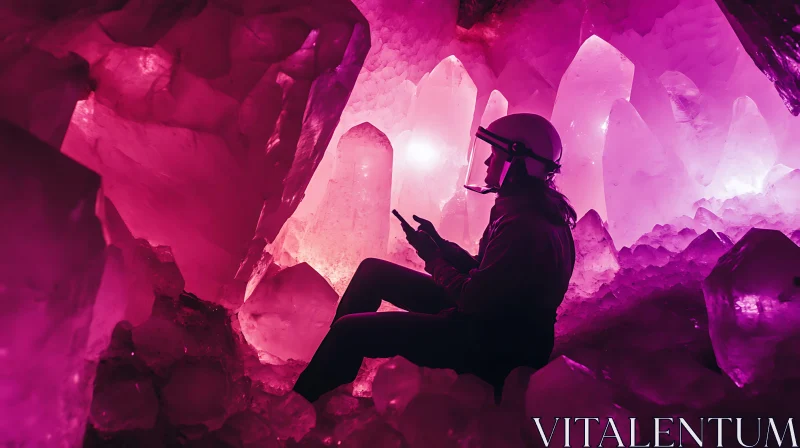 Journey Through a Luminous Crystal Cave AI Image