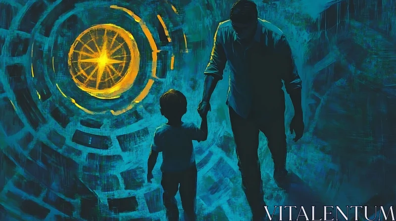 AI ART Journey of Light with Father and Child