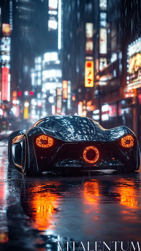 AI ART Sleek Supercar Under Neon Lights in Night Rain