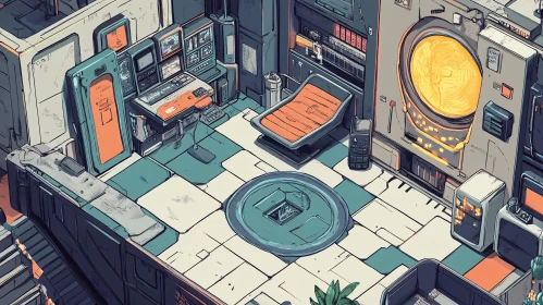 High-Tech Sci-Fi Workspace Illustration