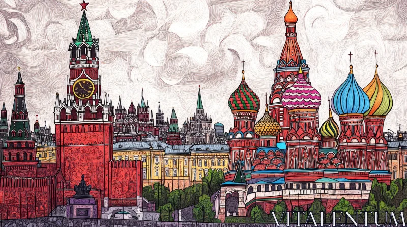 Vibrant Moscow Cityscape Illustration AI Image