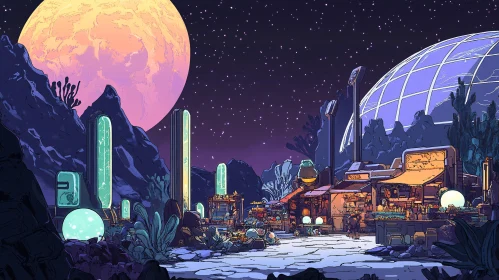 Space Colony at Night