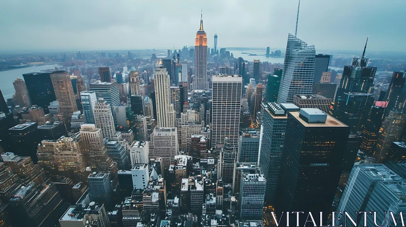 NYC Skyscrapers Amidst a Cloudy Sky AI Image