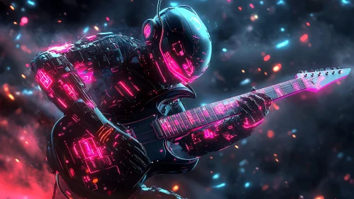 Neon Cyborg Playing Electric Guitar