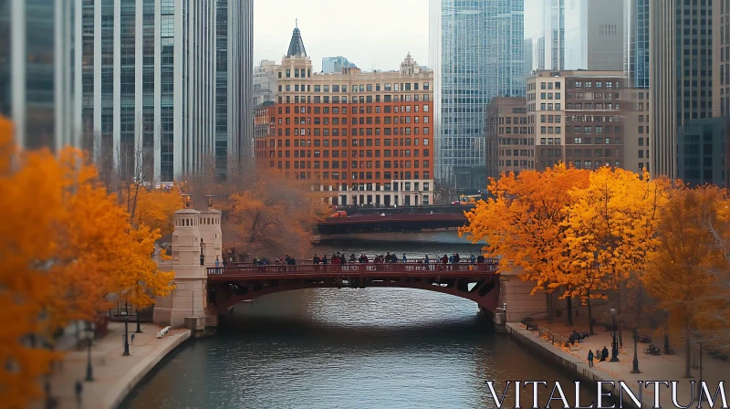 Urban River Scene in Autumn AI Image