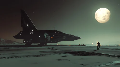 Moonlit Night with a Spaceship Landing